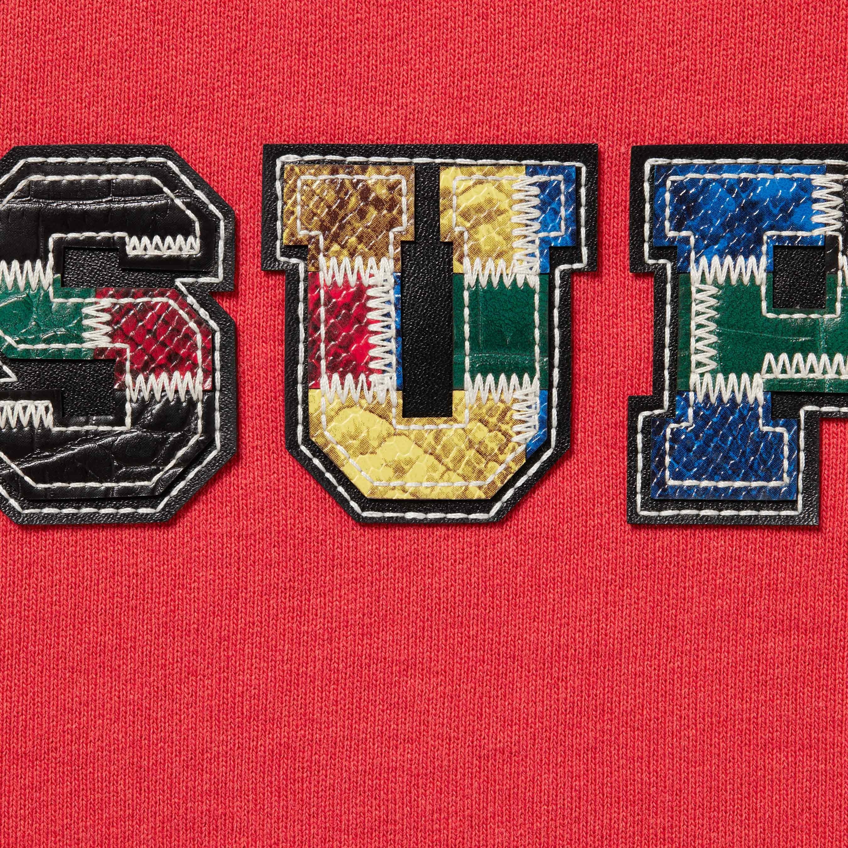 Collegiate Patchwork Leather Hooded Sweatshirt view 6